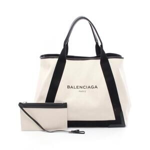 Balenciaga Navy Blue CABAS Tote Bag Canvas Leather White Black